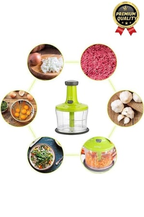 Premium Pratik Paslanmaz Çelik Sebze Meyve Soğan Doğrama Bıçaklı Üstten Basmalı El Rondosu Blender