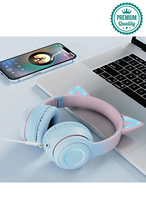 Kablosuz Gürültü Engelleyen Bluetooth Işıklı Mikrofonlu Kedi Kulaklı Sevimli Oyun Müzik Kulaklığı