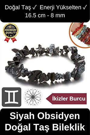 Özel Üretim Enerji Yükselten Esnek İp İkizler Burcu Gerçek Siyah Obsidyen Doğal Taş Unisex Bileklik