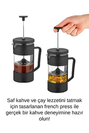 Premium Kalite Dayanıklı Isıyı Koruyan Filtre Kahve Bitki Çayı Demleme Siyah French Press 200 ml