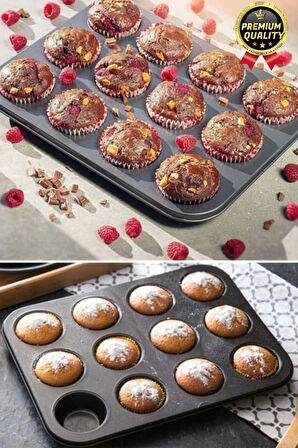 Çok Amaçlı Mutfak Yüksek Isıya Dayanıklı Yıkanabilir Yanmaz Yapışmaz 12'li Kek Muffin Cupcake Kalıbı