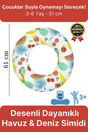 Premium Dayanıklı Güvenli 80 kg 51 Cm 176 lbs Çocuk Eğlenceli Meyve Desenli Deniz Havuz Yüzme Simidi
