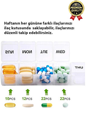 Dayanıklı Düzenleyici Organizer Abs Plastik Şeffaf Haftalık Günlük 7 Bölmeli İlaç Hap Saklama Kutusu