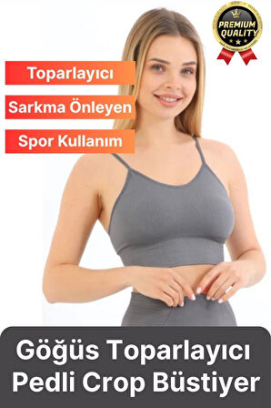 Göğüs Toparlayıcı Sarkma Önleyen Gündelik Spor Kullanım İnce İp Askılı Pedli Çizgili Crop Büstiyer