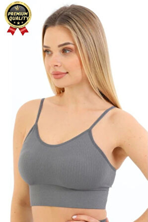 Göğüs Toparlayıcı Sarkma Önleyen Gündelik Spor Kullanım İnce İp Askılı Pedli Çizgili Crop Büstiyer