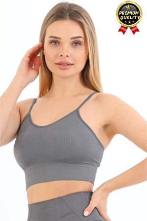 Göğüs Toparlayıcı Sarkma Önleyen Gündelik Spor Kullanım İnce İp Askılı Pedli Çizgili Crop Büstiyer