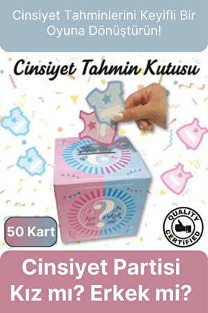 Özel Üretim Cinsiyet Partisi 50 Kart Eğlenceli Sürpriz Kız Mı Erkek Mi Oylama Tahmin Kutusu 19x19cm