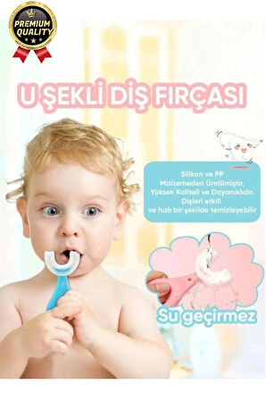 Yeni Nesil Pratik Silikon Yuvarlak U şeklinde Saplı 2-6 Yaş Yumuşak Mavi Bebek Çocuk Diş Fırçası