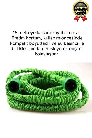 Çok Amaçlı Kırılmaz Dolaşmaz 7 Fonksiyonlu Bahçe Sulama Araç Yıkama Tabancalı Uzayan Hortum 15 Metre