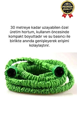 Çok Amaçlı Kırılmaz Dolaşmaz 7 Fonksiyonlu Bahçe Sulama Araç Yıkama Tabancalı Uzayan Hortum 30 Mt