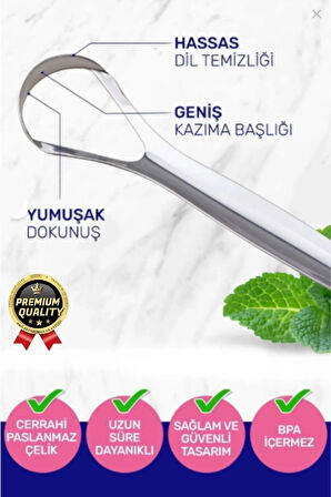 Özel Üretim Ferah Nefes Paslanmaz Çelik Standart Boy Sıyırıcı Aparat Dil Temizleyici Ağız Bakım