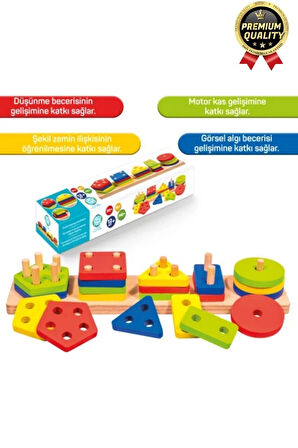 Özel Üretim Kişisel Gelişim Koordinasyon Çocuk Eğlenirken Öğreten Ahşap Geometrik Şekiller Oyunu