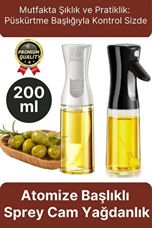 Çok Amaçlı Atomize Başlıklı Sızdırmaz Airfryer Püskürtmeli Fısfıs Sprey Cam Yağdanlık 200 Ml 1 Adet
