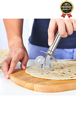 Premium Seri Paslanmaz Çelik Keskin Şekillendirici Kesici Çift Başlıklı Pizza Mantı Hamur Bıçağı