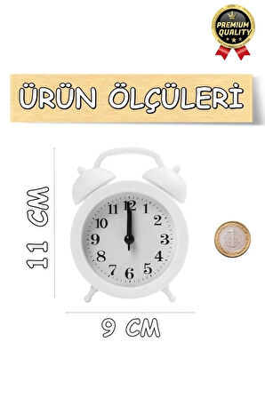 Premium Kalite Dekoratif Pilli Yüksek Sesli Alarmlı Çift Çan Formlu Masaüstü Mini Analog Çalar Saat