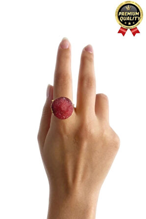 Özel Üretim Altın Pirinç Kaplama Vintage Görünümlü Şık Tasarımlı Ayarlanabilir Doğal Taş Kadın Yüzük