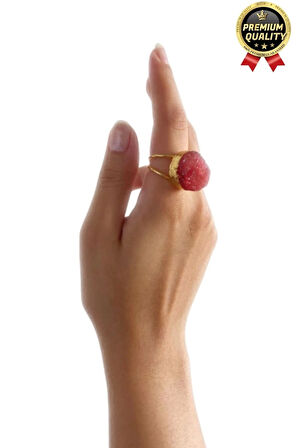 Özel Üretim Altın Pirinç Kaplama Vintage Görünümlü Şık Tasarımlı Ayarlanabilir Doğal Taş Kadın Yüzük