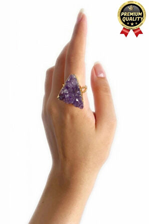 Özel Üretim Altın Pirinç Kaplama Vintage Görünümlü Şık Tasarımlı Ayarlanabilir Doğal Taş Kadın Yüzük