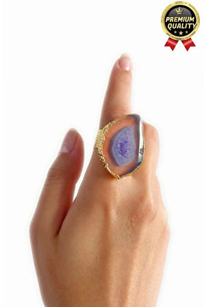 Özel Üretim Altın Pirinç Kaplama Vintage Görünümlü Şık Tasarımlı Ayarlanabilir Doğal Taş Kadın Yüzük