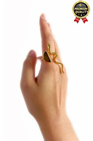 Özel Üretim Altın Pirinç Kaplama Vintage Görünümlü Şık Tasarımlı Ayarlanabilir Doğal Taş Kadın Yüzük