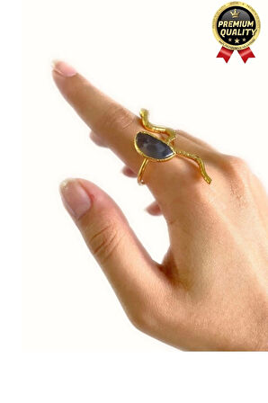 Özel Üretim Altın Pirinç Kaplama Vintage Görünümlü Şık Tasarımlı Ayarlanabilir Doğal Taş Kadın Yüzük