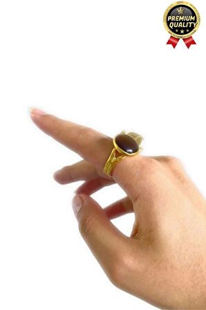 Özel Üretim Altın Pirinç Kaplama Vintage Görünümlü Şık Tasarımlı Ayarlanabilir Doğal Taş Kadın Yüzük