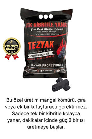 Özel Üretim Pratik Kullanımlı Piknik Odun Çıra Gerektirmeyen Tek Kibritle Yanan Mangal Kömürü 2 KG