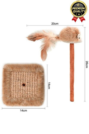 Özel Üretim Dayanıklı Eğlenceli 14x14 cm En 26 cm Yükseklik Sesli Oyuncaklı Kedi Tırmalama Tahtası