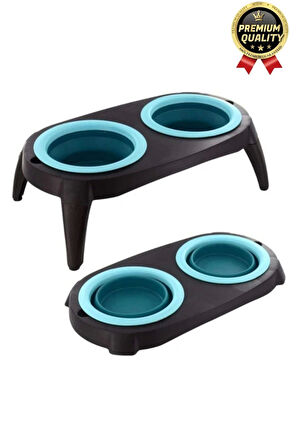 Yeni Seri Ayarlanabilir Ergonomik Portatif Katlanabilir İkili Kedi Köpek Mama Su Kabı Standı 500 Ml