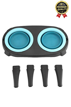 Yeni Seri Ayarlanabilir Ergonomik Portatif Katlanabilir İkili Kedi Köpek Mama Su Kabı Standı 500 Ml