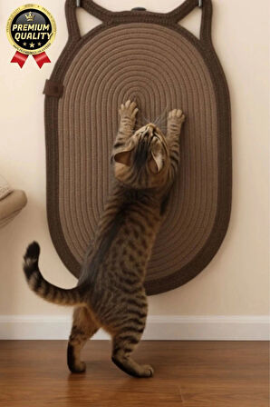 Dekoratif Dayanıklı Zemin Dostu %100 Doğal Jüt İp Kedi Şekilli Duvar Tipi Tırmalama Paspası 40x70cm