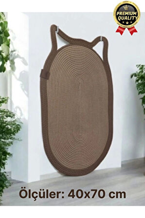 Dekoratif Dayanıklı Zemin Dostu %100 Doğal Jüt İp Kedi Şekilli Duvar Tipi Tırmalama Paspası 40x70cm