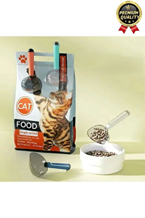 Çok Amaçlı Klipsli Ölçekli Şeffaf Başlıklı 180ml Kapasiteli Kedi Köpek Mama Ölçüm Kaşığı Küreği