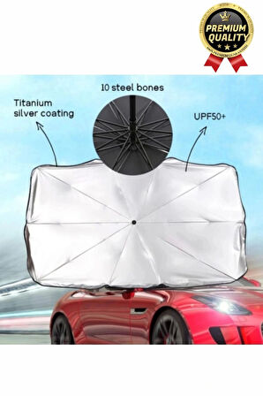 Özel Üretim Dayanıklı Titanyum Gümüş Kaplama UV Geçirmez Tüm Araçlar Araba Ön Cam Şemsiye Güneşlik