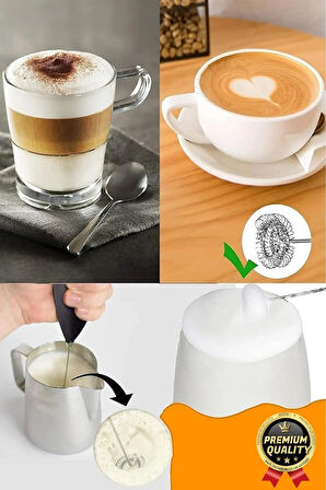 Premium Çelik Uçlu Pilli Mini Kahve Sos Krema Mama Yumurta Çırpıcı Karıştırıcı Süt Köpürtücü Mikser