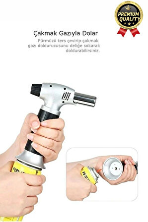Profesyonel 1300 Derece Sıcaklık Veren Kamp Mangal Tatlı Kömür Gaz Doldurulabilir Alev Pürmüz Çakmak