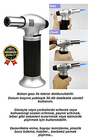 Profesyonel 1300 Derece Sıcaklık Veren Kamp Mangal Tatlı Kömür Gaz Doldurulabilir Alev Pürmüz Çakmak