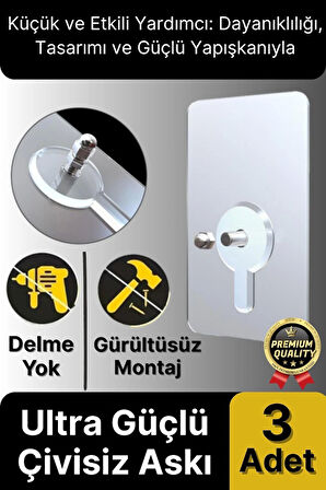 Süper Sağlam İz bırakmaz Çerçeve Tablo Banyo Mutfak Ultra Güçlü Yapışkanlı Çivisiz Askı 3 Adet