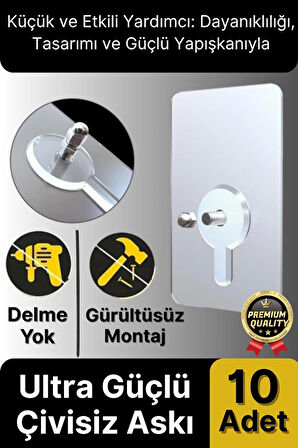 Süper Sağlam İz bırakmaz Çerçeve Tablo Banyo Mutfak Ultra Güçlü Yapışkanlı Çivisiz Askı 10 Adet