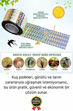 Premium Dayanıklı Yansıtıcı Kuş Kondurmaz Uzaklaştırıcı Hologramlı Kuşsavar Şerit Bant 45 mm x 50 mt