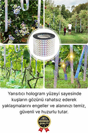 Premium Dayanıklı Yansıtıcı Kuş Kondurmaz Uzaklaştırıcı Hologramlı Kuşsavar Şerit Bant 45 mm x 50 mt