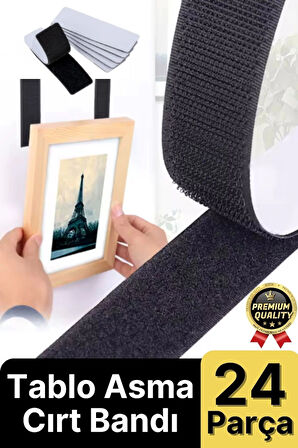 Ultra Güçlü İz Bırakmaz Çivisiz Tablo Çerçeve Asma Kendinden Yapışkanlı Siyah Cırt Bant 24'lü Set