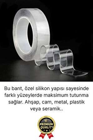2 Adet Çok Amaçlı Çift Taraflı İz Bırakmaz Tamir Montaj Bandı Şeffaf Güçlü Silikon Bant 18 mm X 2 mt