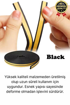 Güçlü Kendinden Yapışkanlı Kapı Pencere Soğuk Hava Geçirmez Yalıtım İzolasyon Siyah Fitil 10 Metre