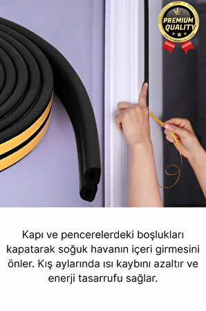 Güçlü Kendinden Yapışkanlı Kapı Pencere Soğuk Hava Geçirmez Yalıtım İzolasyon Siyah Fitil 10 Metre