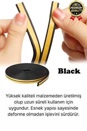 Güçlü Kendinden Yapışkanlı Kapı Pencere Soğuk Hava Geçirmez Yalıtım İzolasyon Siyah Fitil 20 Metre