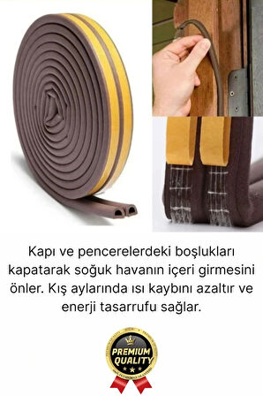 Güçlü Kendinden Yapışkanlı Kapı Pencere Soğuk Hava Geçirmez Yalıtım İzolasyon Kahve Fitil 2 Metre