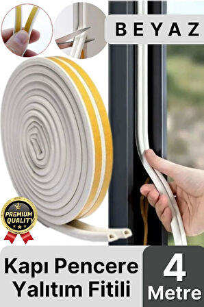 Güçlü Kendinden Yapışkanlı Kapı Pencere Soğuk Hava Geçirmez Yalıtım İzolasyon Beyaz Fitil 4 Metre