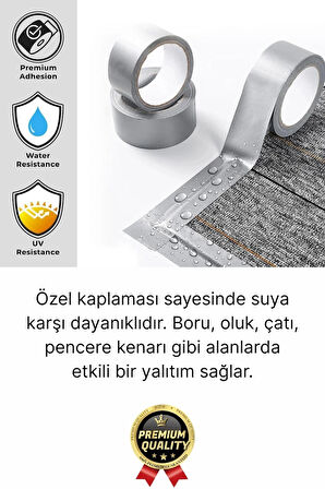 5 Adet Ekstra Güçlü Dayanıklı Su Geçirmez Sızdırmaz Yalıtım İzolasyon Gri Tamir Bandı 10 Mt 48 Mm