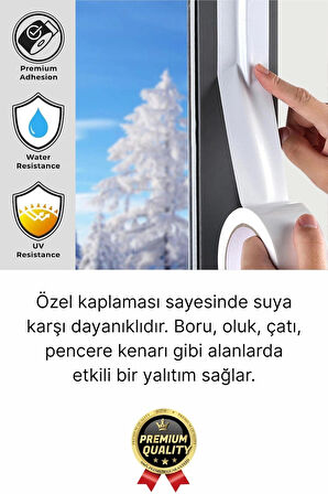 2 Adet Ekstra Güçlü Dayanıklı Su Geçirmez Sızdırmaz Yalıtım İzolasyon Beyaz Tamir Bandı 10 Mt 48 Mm